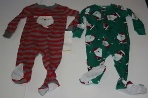 New JOY by Carter's 3T Boys 2 Pairs Pack 1 Piece Footed PJs Pajamas Santa Claus - Picture 1 of 5
