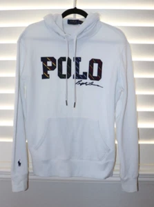 Men's POLO Ralph Lauren Varsity Striped Logo Hoodie Sweatshirt Medium Light Blue - Picture 1 of 2