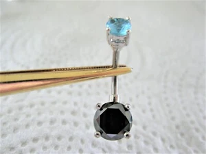 2.35ctw DOUBLE BLACK DIAMOND BELLY RING w/AQUAMARINE,CERTIFICATE,FREE DIA TESTER - Picture 1 of 5