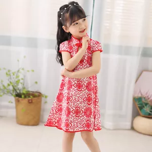 Vestido chino para niñas niñas rojo vintage estampados de porcelana Qipao Cheongsam gcd16 - Imagen 1 de 3