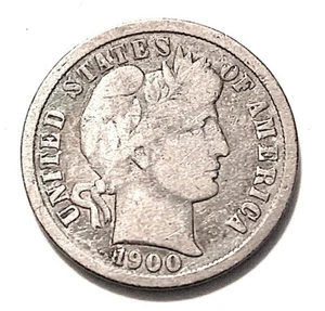 1900-P  BARBER DIME - 90% Silver - Nice Rims + Much  Details $.74 s+h USA - Picture 1 of 2