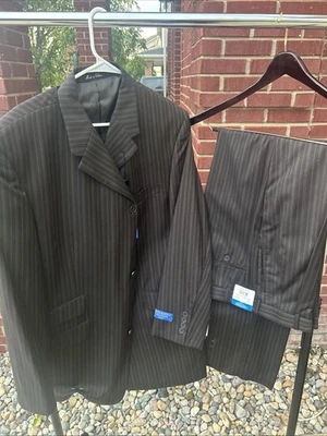 Traje Giovanni 2 Peice para hombre 44R / 34R pantalones a juego marrón con rayas tostadas nuevo con etiquetas Foto 1 de 4