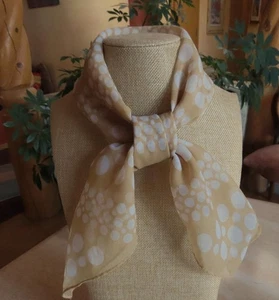 Unbranded square scarf; dots; beige, white; 26x26 in; polyester; vintage - Picture 1 of 9