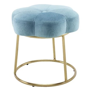 Linon Siena Gold Steel Base Upholstered Flower Shape Vanity Stool in Blue Velvet - Picture 1 of 10