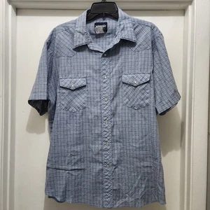 Camisa Wrangler Western De Colección Para Hombres L Azul y Blanco A Cuadros Perla A Presión - Imagen 1 de 12