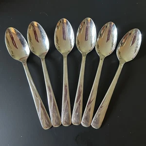 Vintage ONEIDA LTD "OCEANIC" acciaio inox 6 cucchiai DEMITASSE 4-3/8" lucido Inghilterra - Foto 1 di 2