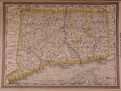 1883 Map of Connecticut - Railroads, Counties, Towns ~ (11x14) - Image 1 of 2