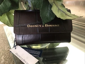 Dooney & Bourke Flap Wallet Embossed Moc Croc Espresso Black Brown NWT $148 - Picture 1 of 13