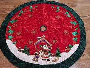 Preciosa falda de árbol de terciopelo con cuentas y lentejuelas de Papá Noel Prima Creations vintage. - Imagen 1 de 11