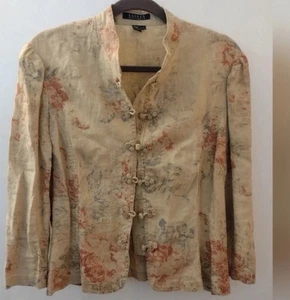 Lauren by Ralph Lauren Classical Rose Linen Asian Mandarin Collar Short Jacket L - Picture 1 of 7