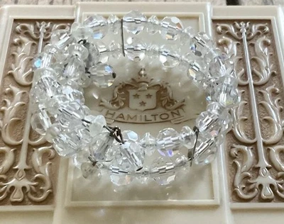 Vintage Pretty AB Glass Double Strand Wrap Style Memory Wire Bracelet - Image 1 of 4