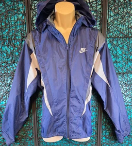 VINTAGE NIKE WINDBREAKER HERREN XL BLAU SILBER GRAU ETIKETT 80s WINDRUNNER ZIP KAPUZE - Bild 1 von 18