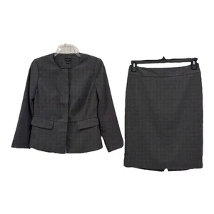 Ann Taylor Rock Anzug grau strukturiert versteckte Knopfleiste Jacke Gr. 0 Rock Gr. 2 - Bild 1 von 16