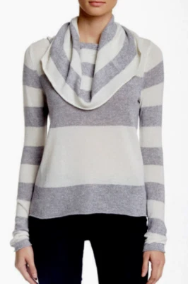 Cullen 羊绒条纹露肩毛衣银色组合全新带标签 300 美元 — 第 1/2 张图片