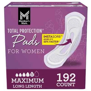 Member's Mark Total Protection Maximum Long Pads, 5 Drop, 192 ct. - Picture 1 of 5