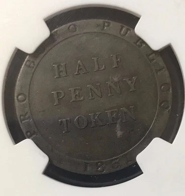 1831 Isle Of Man 1/2 Penny VERY RARE BANK TOKEN - NCG RATED AU 50 BN - Image 1 of 4