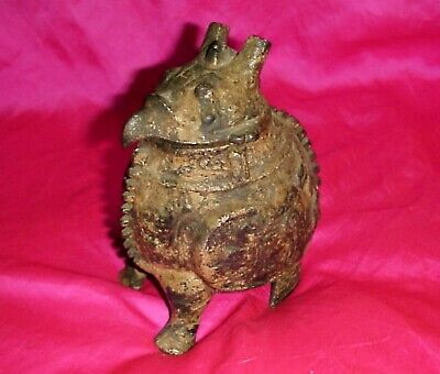 Antique Cast Iron Aztec Mayan Bird God Deity Container & Incense Holder Figurine • 74.95€