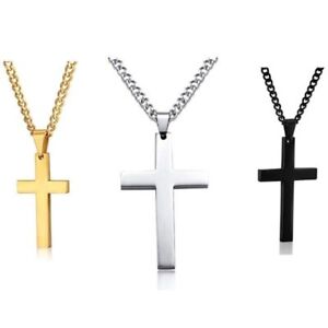 Women Mens Chain Necklace Black Cross Stainless Steel Pendant Crucifix Jesus