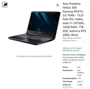 Acer Predator Helios 300 ph315-53-79AR - Bild 1 von 5
