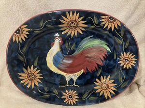 Certified International Rooster Floral Platter Susan Winget 16.25"x 12.25" NEW - Picture 1 of 7