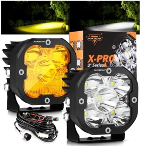 2Pcs AUXBEAM 3" LED Pods Light Cube Amber Flood White Spot Driving Truck SUV ATV - Picture 1 of 12