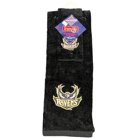 Vintage First Row NFL Baltimore Ravens Black 2 Piece Embroidered Bath Set Cover