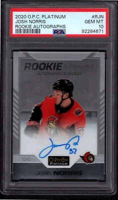 JOSH NORRIS 2020-21 O-Pee-Chee Platinum ROOKIE AUTO PSA 10 Gem Mint Ottawa RC - Image 1 of 2