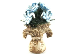 Small Bouquet of Blue Flowers in Light Brown Vase Figurine Collectible - Picture 1 of 9