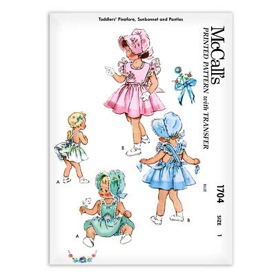 Toddler Pinafore Bonnet Dress Sewing Pattern McCall's 1704 Sunsuit 12 mos 1 yr - Image 1 of 2