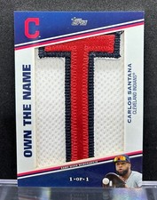 Carlos Santana 2020 Topps Update OWN THE NAME 1/1 “T” JERSEY Cleveland Indians
