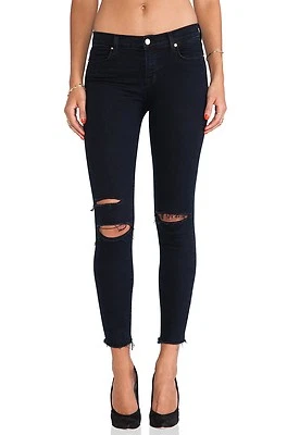 Pantalones de mezclilla ajustados J Brand para mujer elegantes tiro medio rasgados destruidos azul oscuro NUEVO Foto 1 de 4