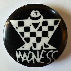 Vintage 1980s Madness 1" Pinback Button Black & White Checkerboard Logo - Picture 1 of 2