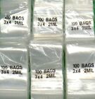 3000 Bags 3x4 Clear 2 Mil Reclosable 3x 4" Poly Squeeze Zip Slide Top Lock Bag 