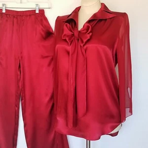 Suzanne Somers Outfit Bluse Hose Schal Set NEU Charmeuse Satin & Chiffon XS - Bild 1 von 12