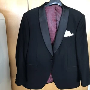 M&S Luxury Mens Single Breasted ,pure Wool ,Black Tuxedo Jacket 46 Short. - Picture 1 of 12