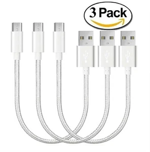 Micro USB Cable Charger - Certified 3 Pack Short Tangle-Free Nylon High Speed - Picture 1 of 5