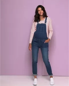 Seraphine Maternity Denim Jean Bib Overalls Stretchy Dark Wash Blue Size 12 Tall - Picture 1 of 10