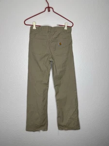 Carhartt Pants Boys Size 12 Tan Canvas Workwear Khaki Adjustable Distressed - Picture 1 of 22