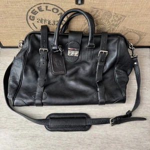Vintage Mulholland Brothers Leather Safari Bag Black Pebbled Duffle Weekend Tote - Picture 1 of 12