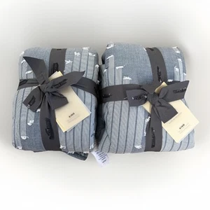 West Elm Clipped Diamond Chambray Pillow Sham Set Of 2 - King - Indigo - Picture 1 of 6