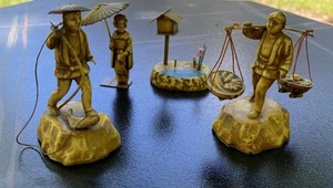 Vintage 1940’s 4 Japanese Figurines Woman Garden Fisherman/ Man Carrying Baskets - Picture 1 of 12