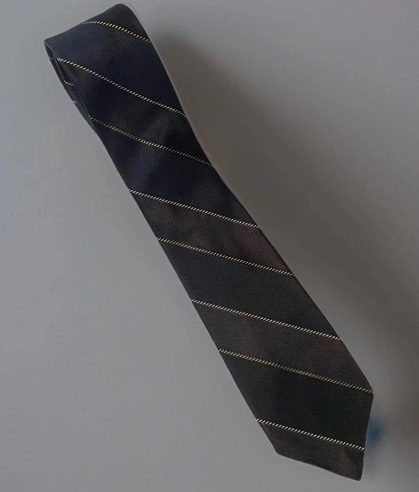 Vintage 1950s Pinup Novelty Tie Black Gold Stripe Acetate Necktie - Image 1 of 4