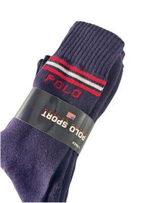 Meias Polo Vintage Esportivas Listras Ralph Lauren Crew Masculinas Tam 10-13, Pacote com 3 Novas! - Imagem 1 de 4