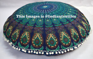 Indian Round 32" Pouf Large Cotton Floor Meditation Mandala Cushion Pillow Cover