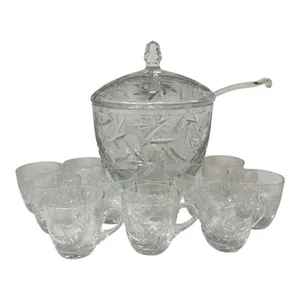 American Brilliant Crystal Cut Glass Punch Bowl Set - Picture 1 of 8