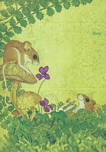 Unused Vtg LINDA K POWELL LKP Postalette, Mouse Mice Animals Mushrooms Nature - Picture 1 of 4