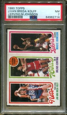 1980 Topps Magic Johnson RC #139 Julius Erving #174 Breda Kolff #162 PSA 7 NM  - Image 1 of 2