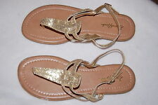 WOMENS THONG SANDALS Emma Brooke 10M SPARKLE GOLD Ankle Strap BUCKLES