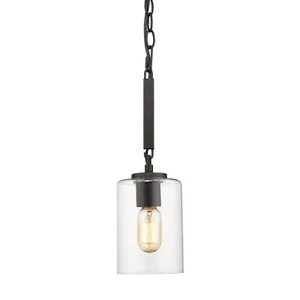 Golden Lighting 7041-M1L-CLR Monroe 1-Light Black Clear Glass Mini Pendant (OB) - Picture 1 of 3