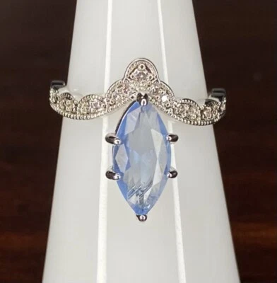 Bomb Party Ring- 01- Lab Created Light Blue Quartz- Size 6- Rhodium Plated - Image 1 of 2
